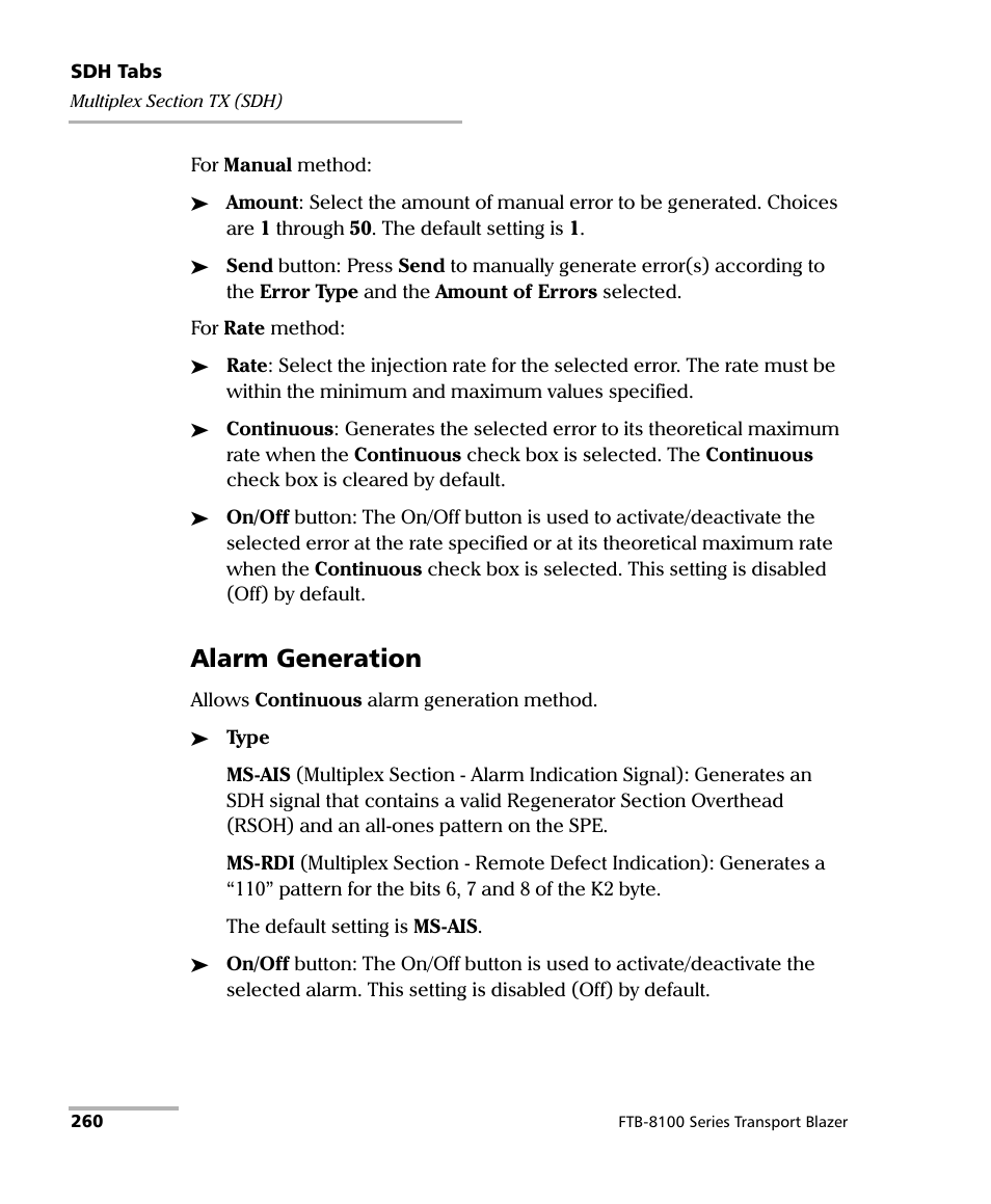 Alarm generation | EXFO FTB-8100 Series Transport Blazer for FTB-200 User Manual | Page 272 / 518