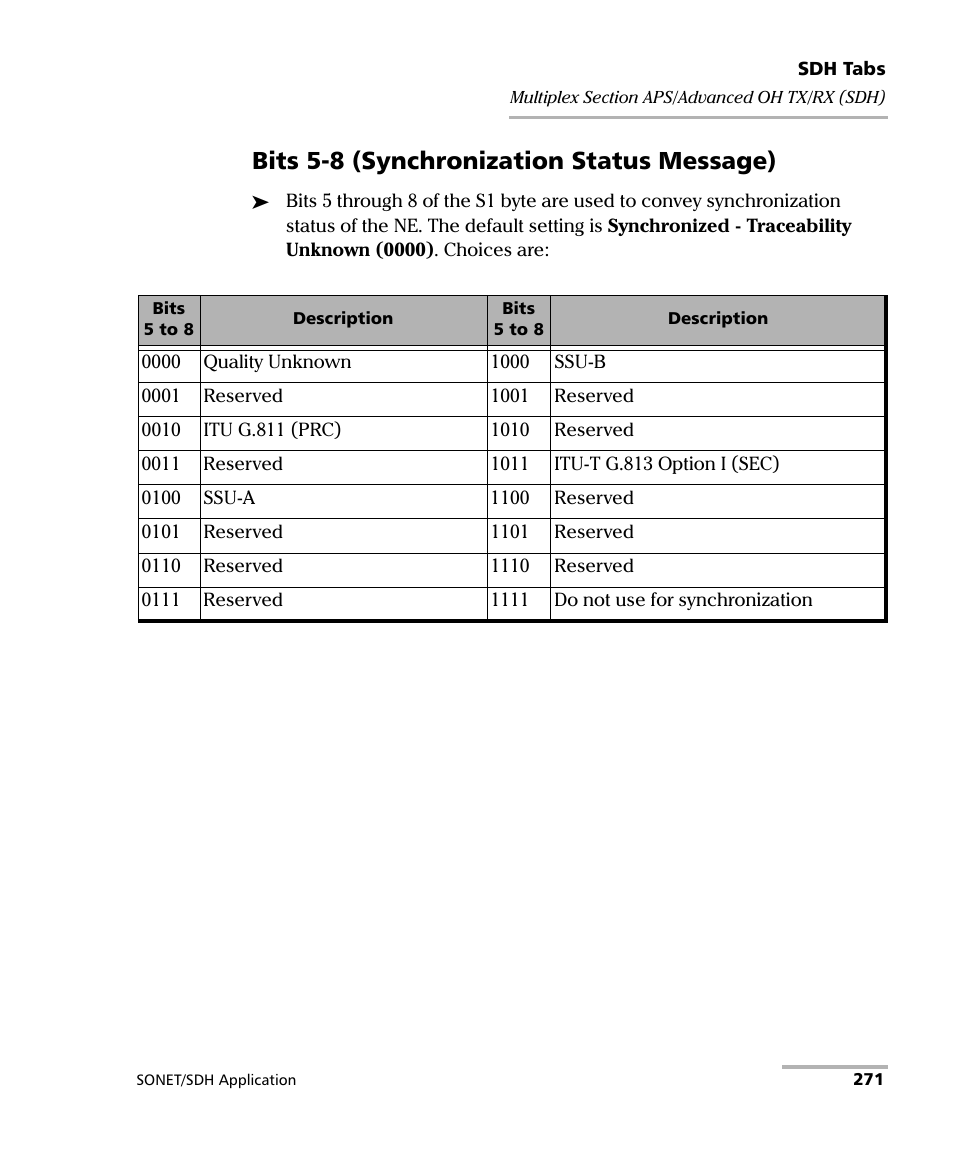 Bits 5-8 (synchronization status message) | EXFO FTB-8100 Series Transport Blazer for FTB-200 User Manual | Page 283 / 518