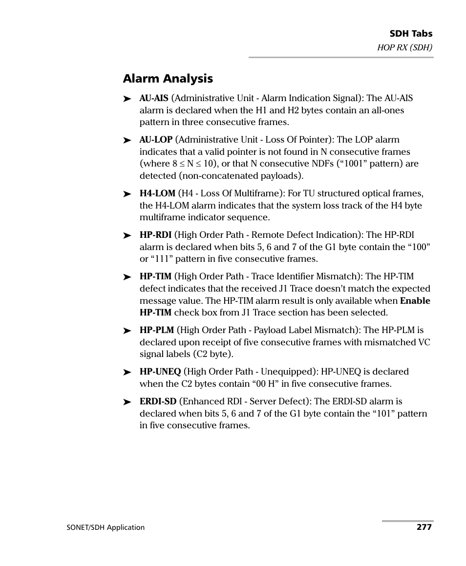Alarm analysis | EXFO FTB-8100 Series Transport Blazer for FTB-200 User Manual | Page 289 / 518