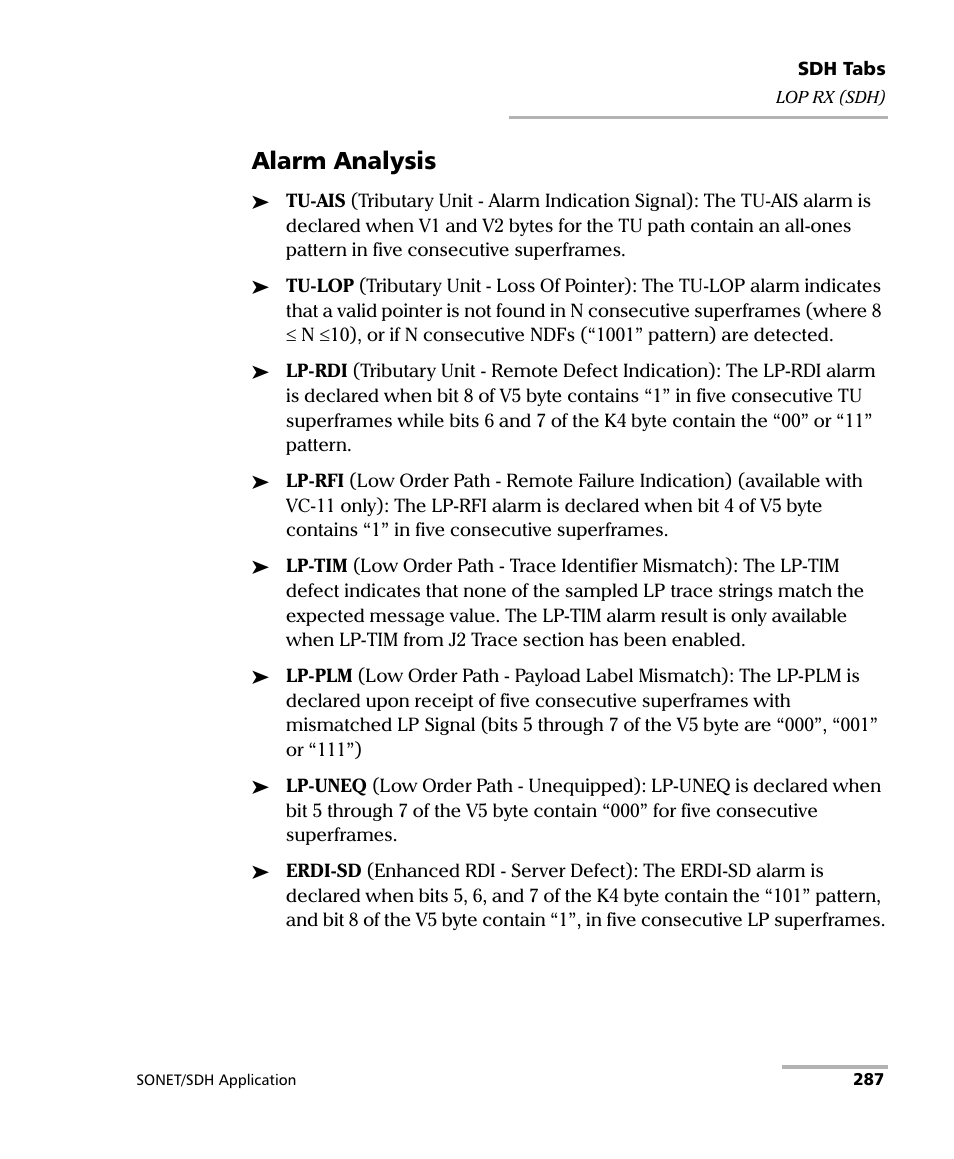 Alarm analysis | EXFO FTB-8100 Series Transport Blazer for FTB-200 User Manual | Page 299 / 518