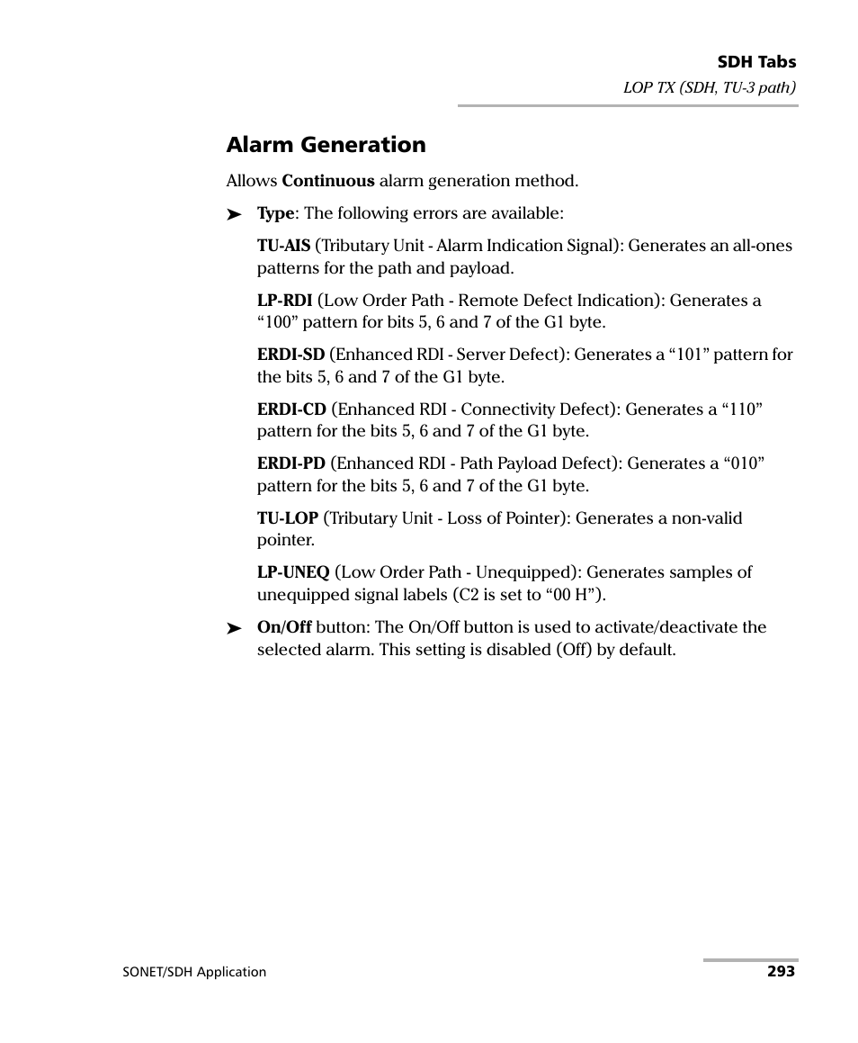 Alarm generation | EXFO FTB-8100 Series Transport Blazer for FTB-200 User Manual | Page 305 / 518