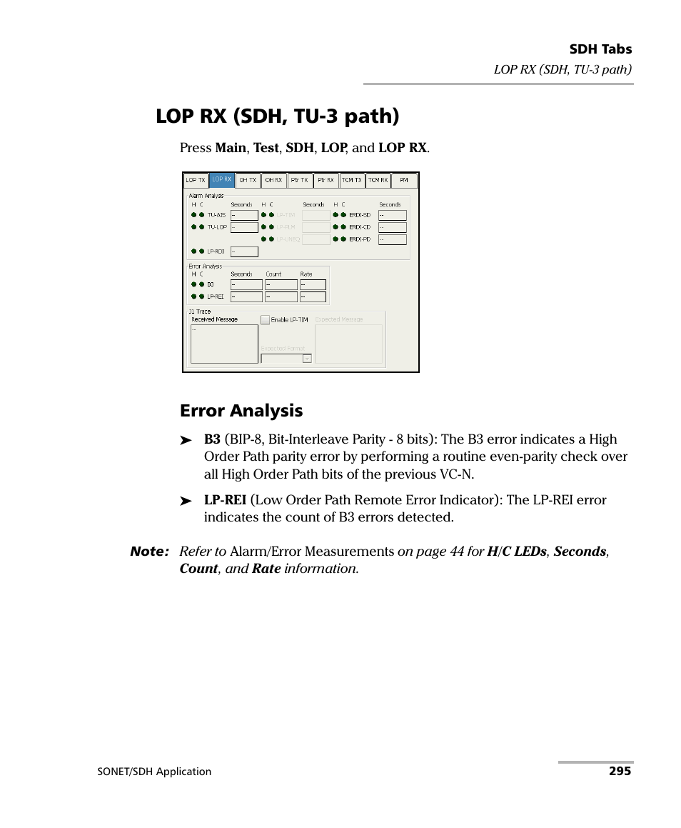 Lop rx (sdh, tu-3 path), Error analysis | EXFO FTB-8100 Series Transport Blazer for FTB-200 User Manual | Page 307 / 518