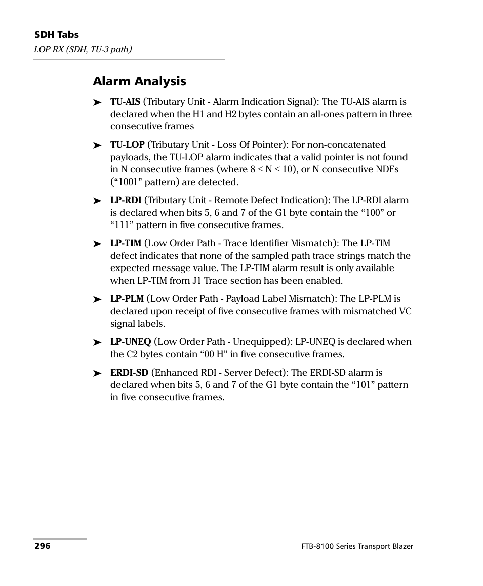 Alarm analysis | EXFO FTB-8100 Series Transport Blazer for FTB-200 User Manual | Page 308 / 518