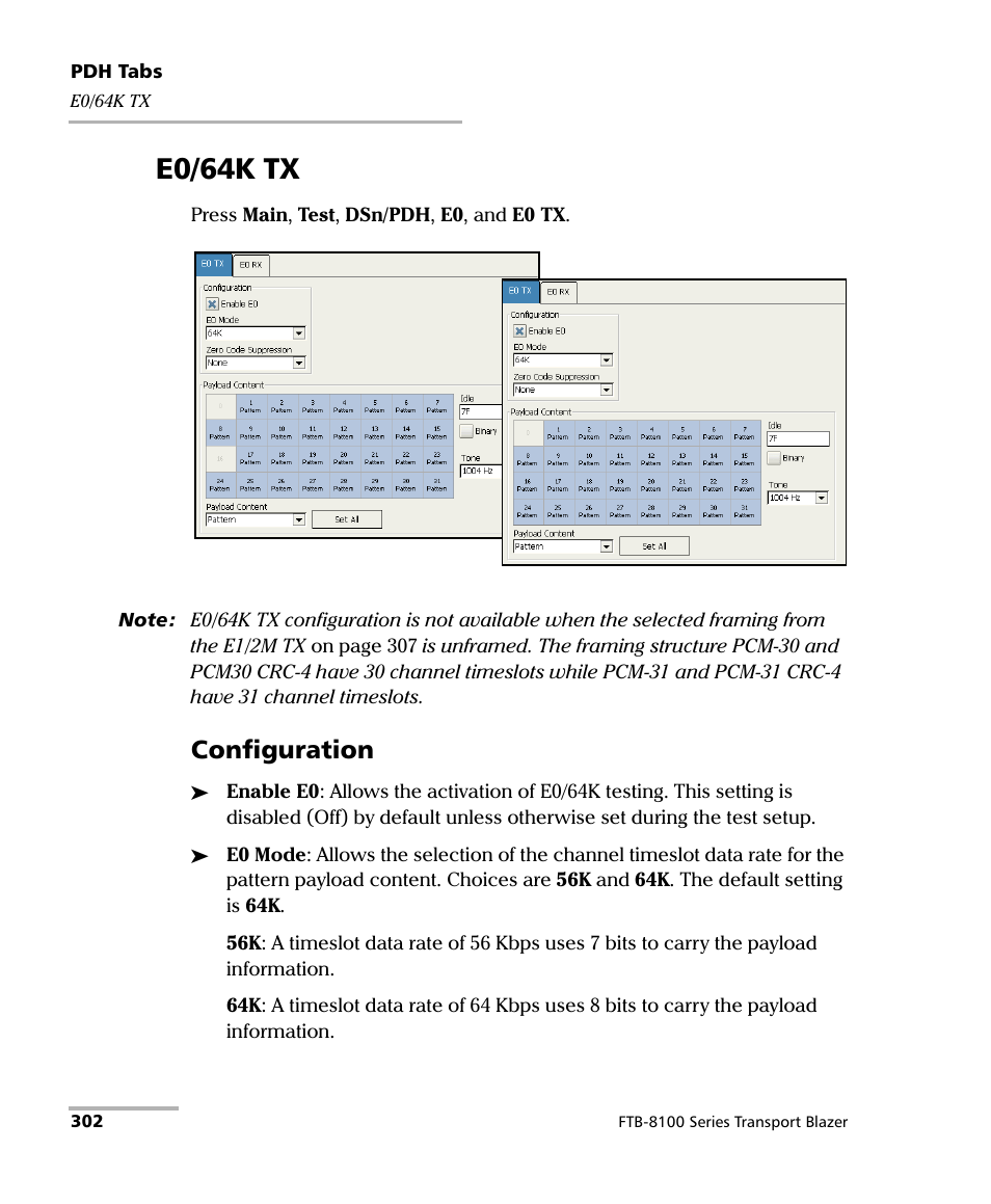 E0/64k tx, Configuration | EXFO FTB-8100 Series Transport Blazer for FTB-200 User Manual | Page 314 / 518