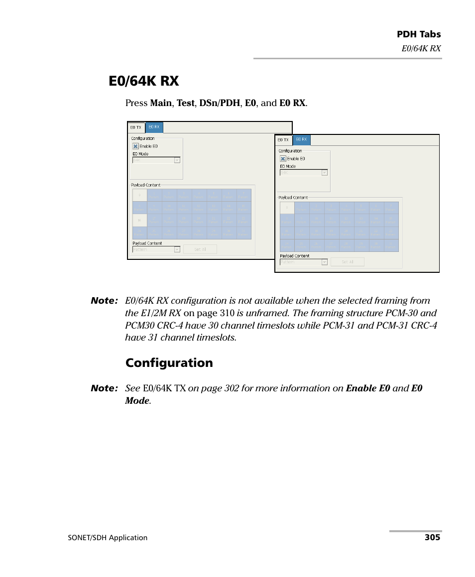 E0/64k rx, Configuration | EXFO FTB-8100 Series Transport Blazer for FTB-200 User Manual | Page 317 / 518