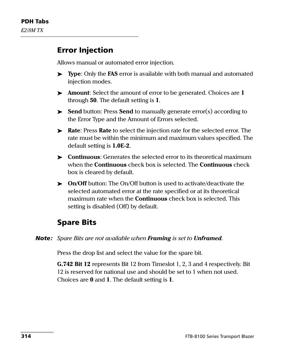 Error injection, Spare bits | EXFO FTB-8100 Series Transport Blazer for FTB-200 User Manual | Page 326 / 518