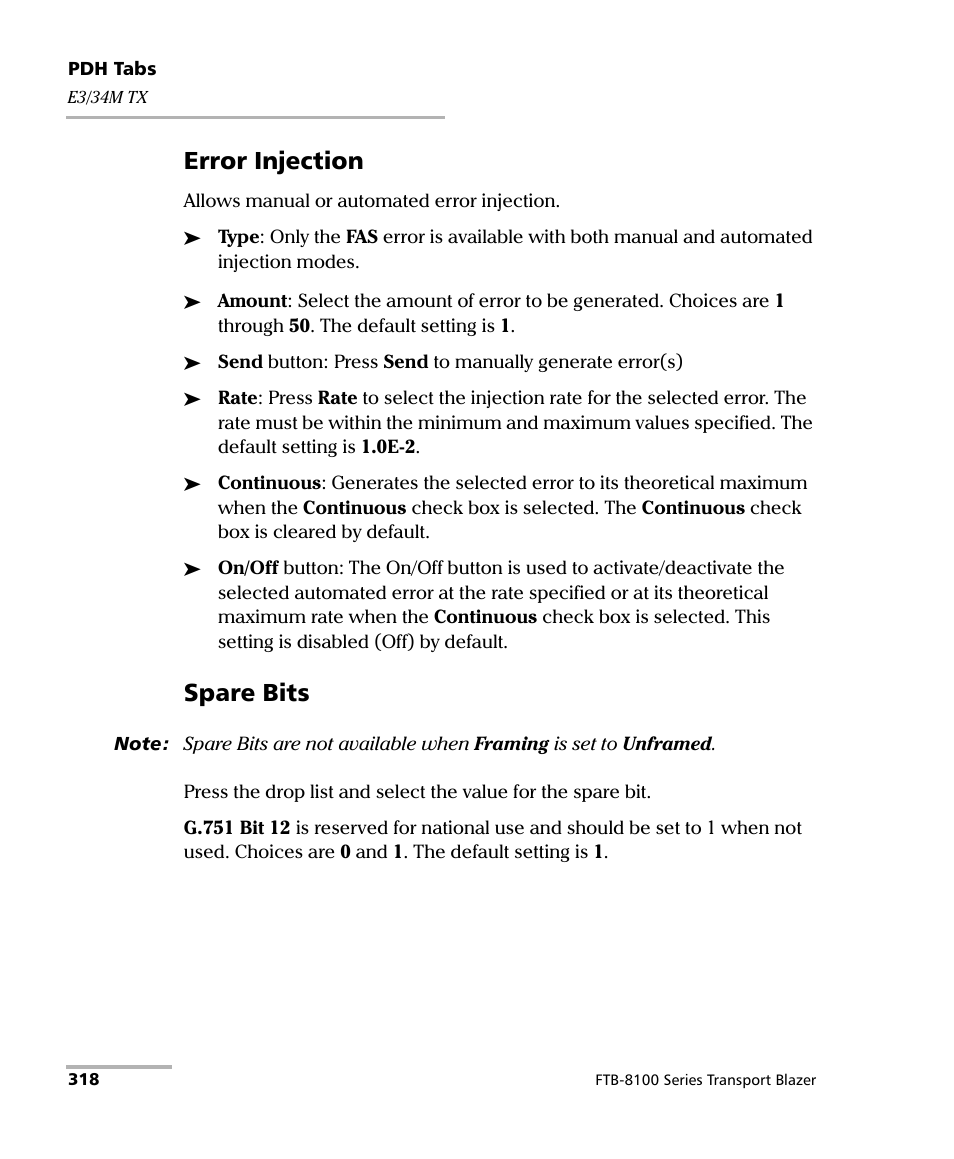 Error injection, Spare bits | EXFO FTB-8100 Series Transport Blazer for FTB-200 User Manual | Page 330 / 518