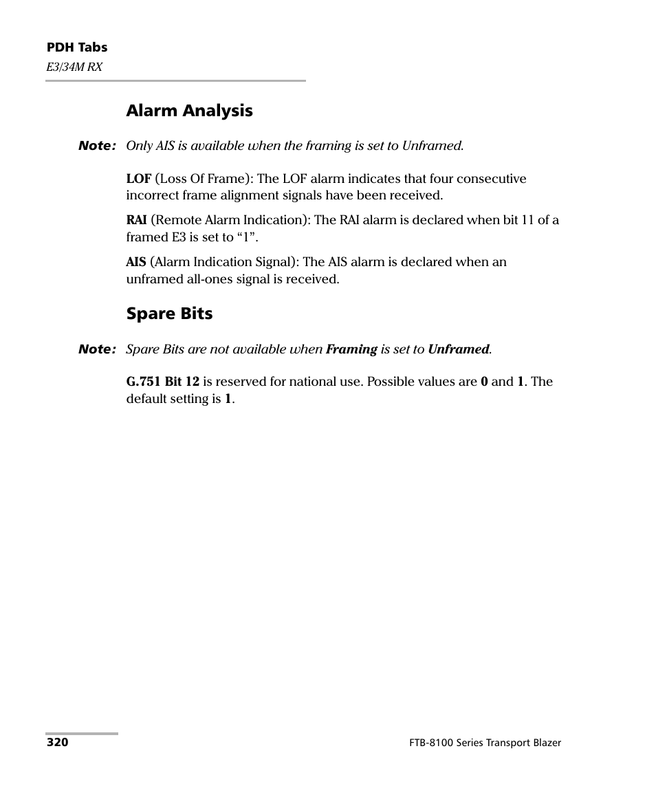 Alarm analysis, Spare bits | EXFO FTB-8100 Series Transport Blazer for FTB-200 User Manual | Page 332 / 518