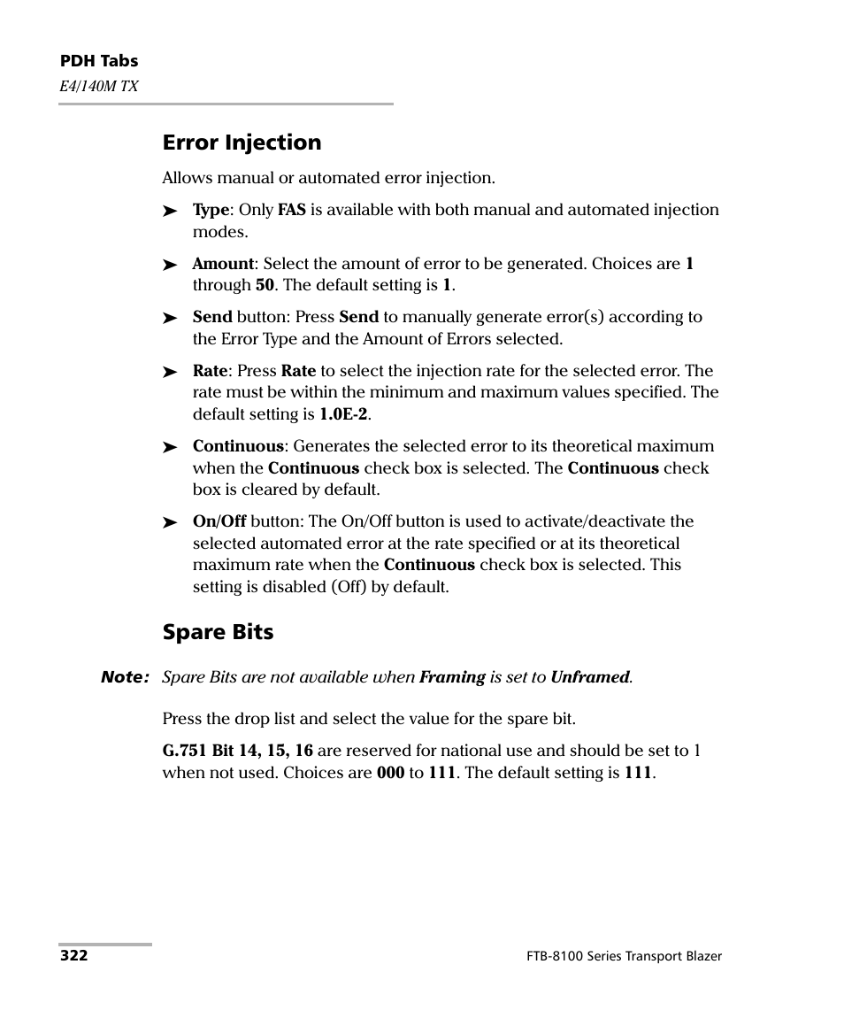 Error injection, Spare bits | EXFO FTB-8100 Series Transport Blazer for FTB-200 User Manual | Page 334 / 518