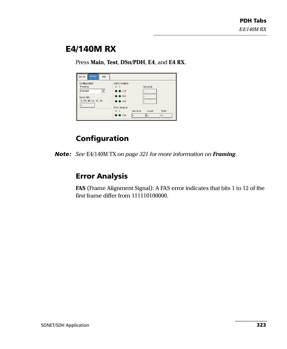 E4/140m rx, Configuration, Error analysis | EXFO FTB-8100 Series Transport Blazer for FTB-200 User Manual | Page 335 / 518