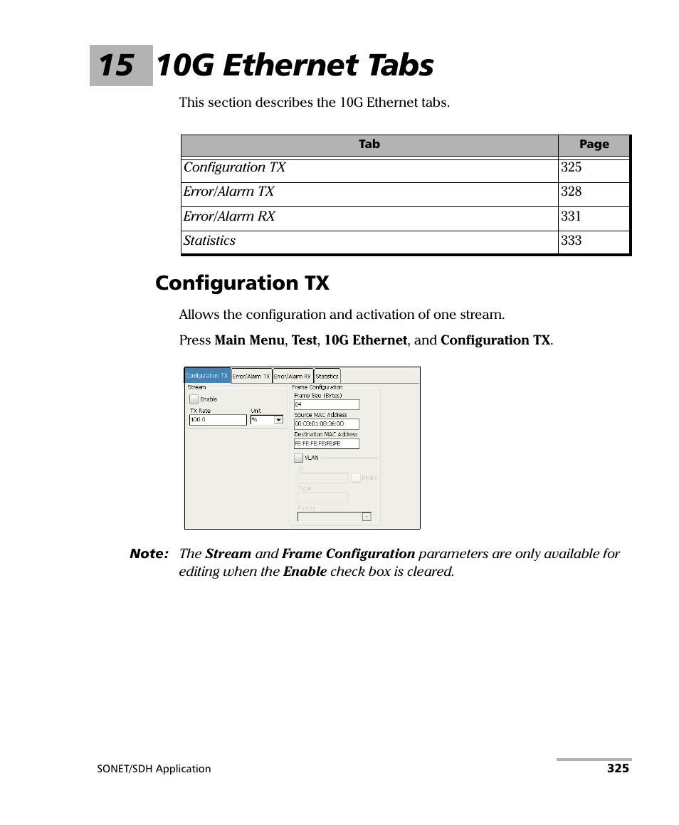 15 10g ethernet tabs, Configuration tx | EXFO FTB-8100 Series Transport Blazer for FTB-200 User Manual | Page 337 / 518