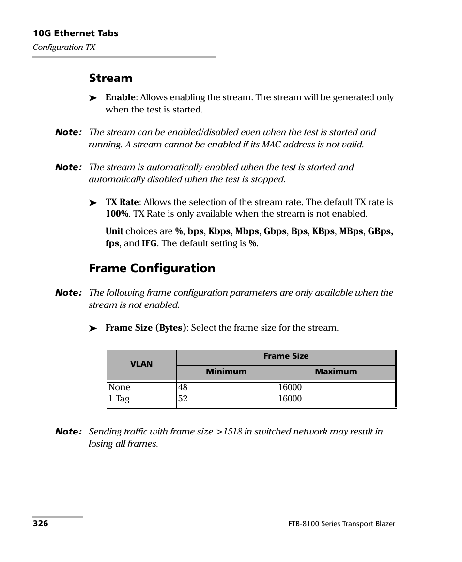 Stream, Frame configuration | EXFO FTB-8100 Series Transport Blazer for FTB-200 User Manual | Page 338 / 518