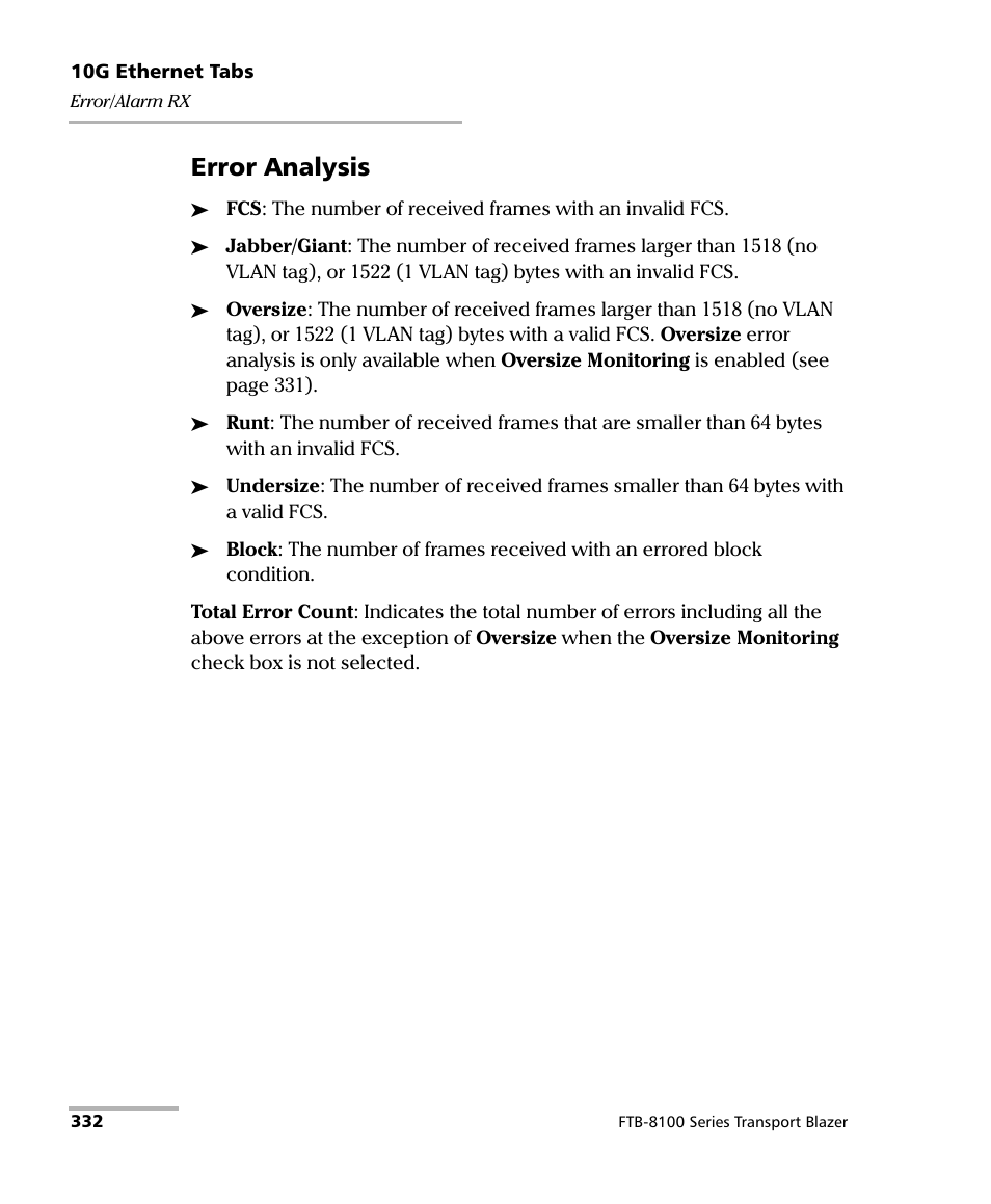 Error analysis | EXFO FTB-8100 Series Transport Blazer for FTB-200 User Manual | Page 344 / 518