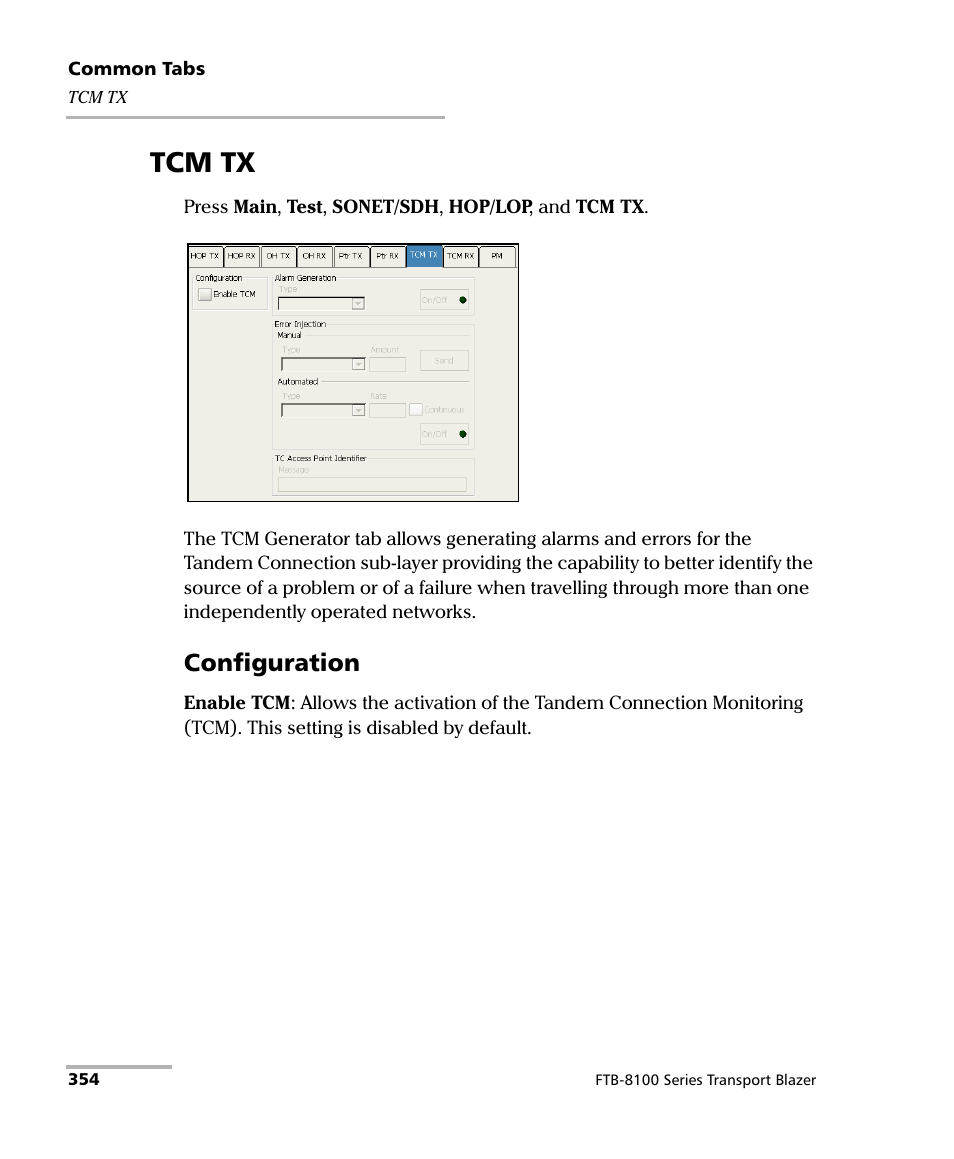 Tcm tx, Configuration | EXFO FTB-8100 Series Transport Blazer for FTB-200 User Manual | Page 366 / 518