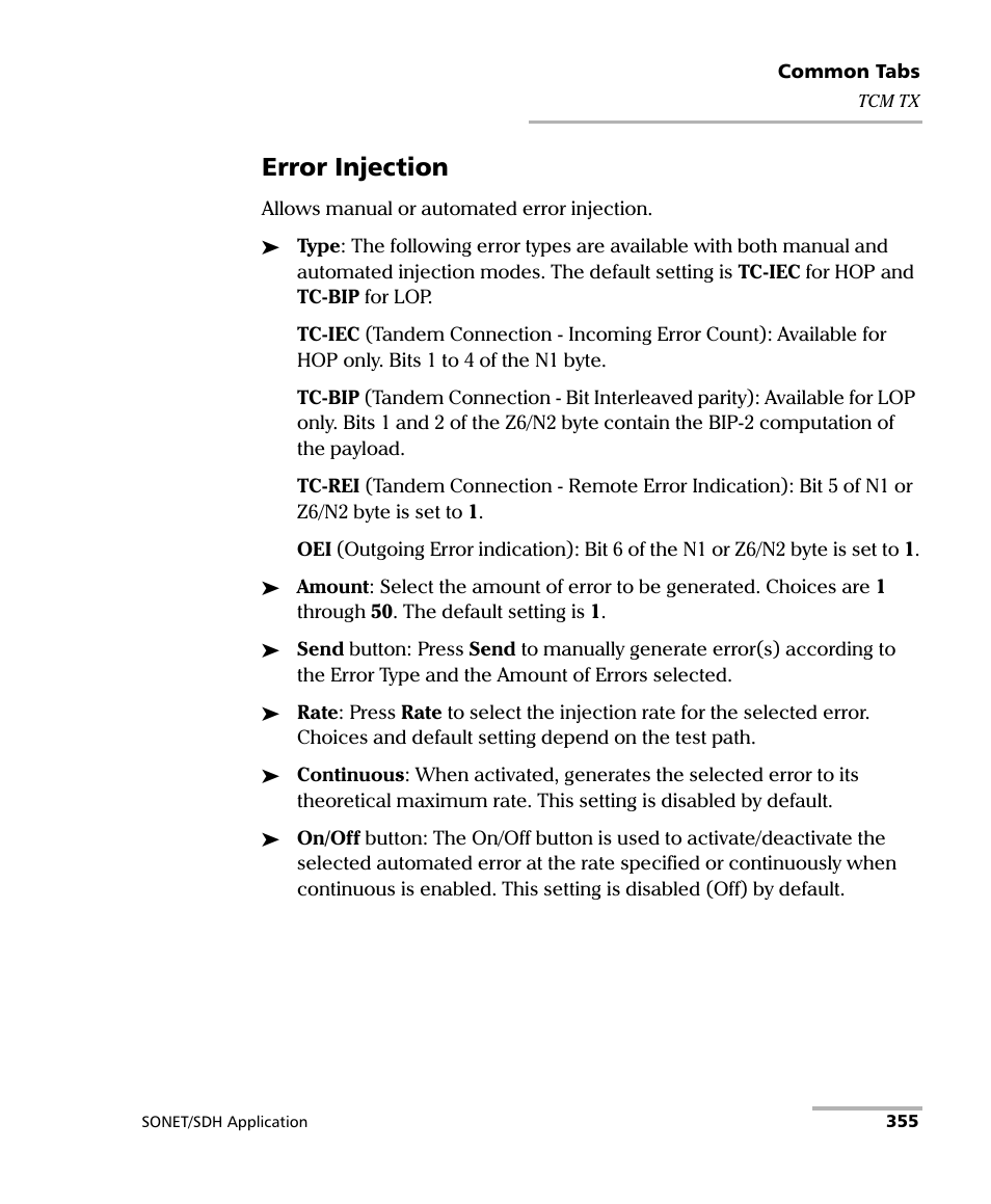 Error injection | EXFO FTB-8100 Series Transport Blazer for FTB-200 User Manual | Page 367 / 518