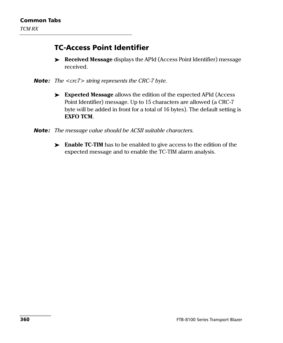 Tc-access point identifier | EXFO FTB-8100 Series Transport Blazer for FTB-200 User Manual | Page 372 / 518