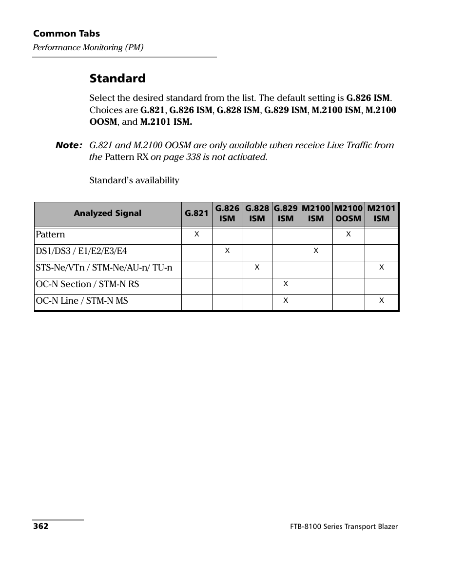 Standard | EXFO FTB-8100 Series Transport Blazer for FTB-200 User Manual | Page 374 / 518