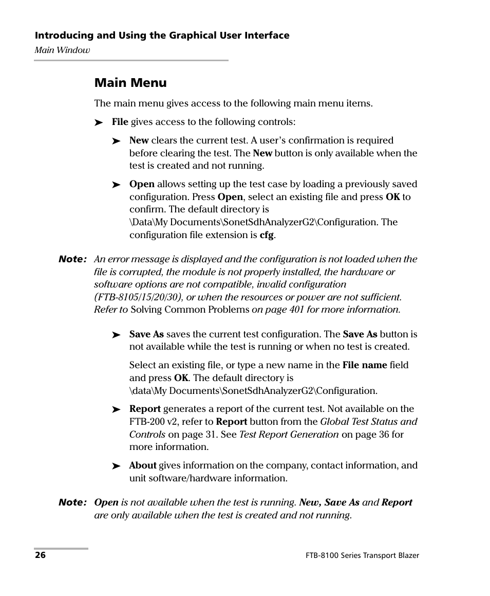 Main menu | EXFO FTB-8100 Series Transport Blazer for FTB-200 User Manual | Page 38 / 518