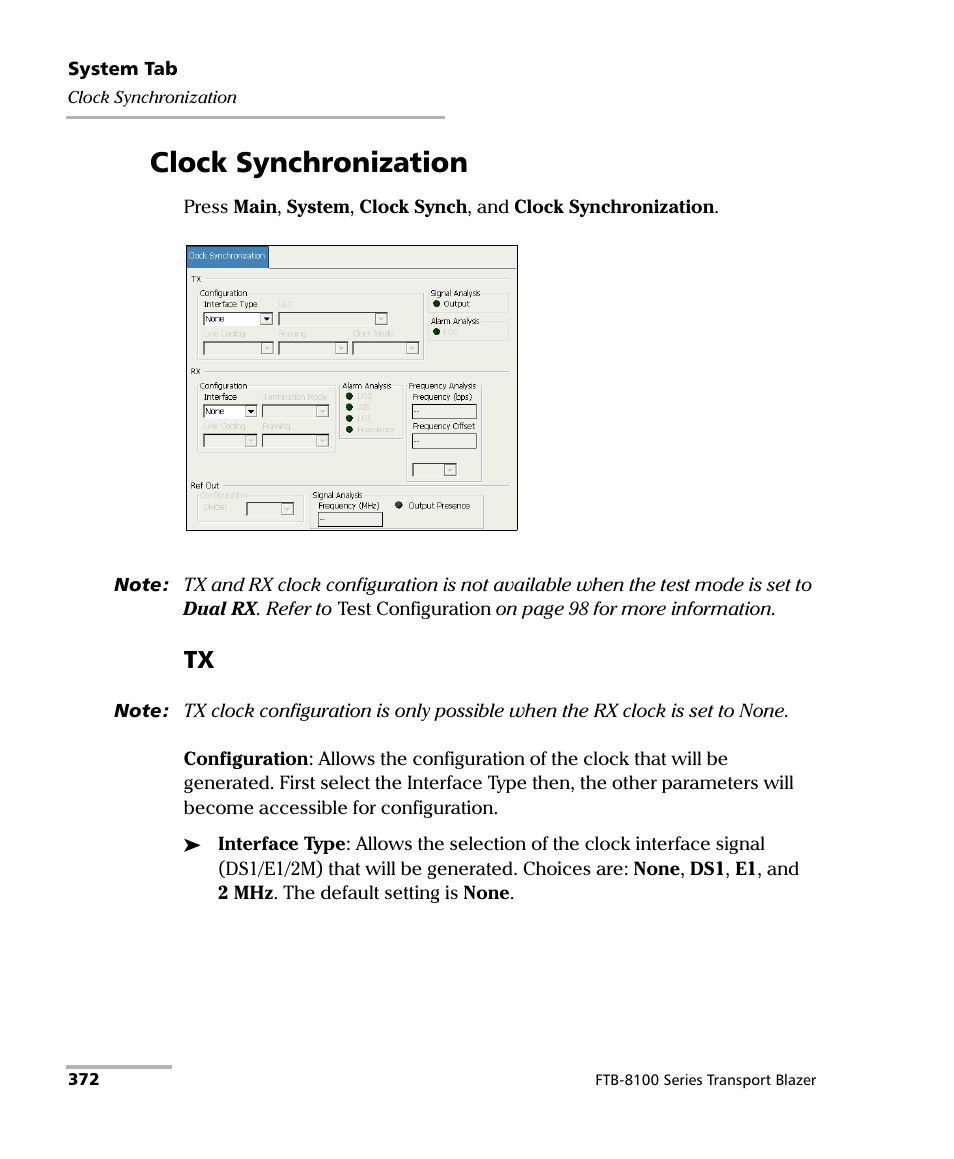 Clock synchronization | EXFO FTB-8100 Series Transport Blazer for FTB-200 User Manual | Page 384 / 518