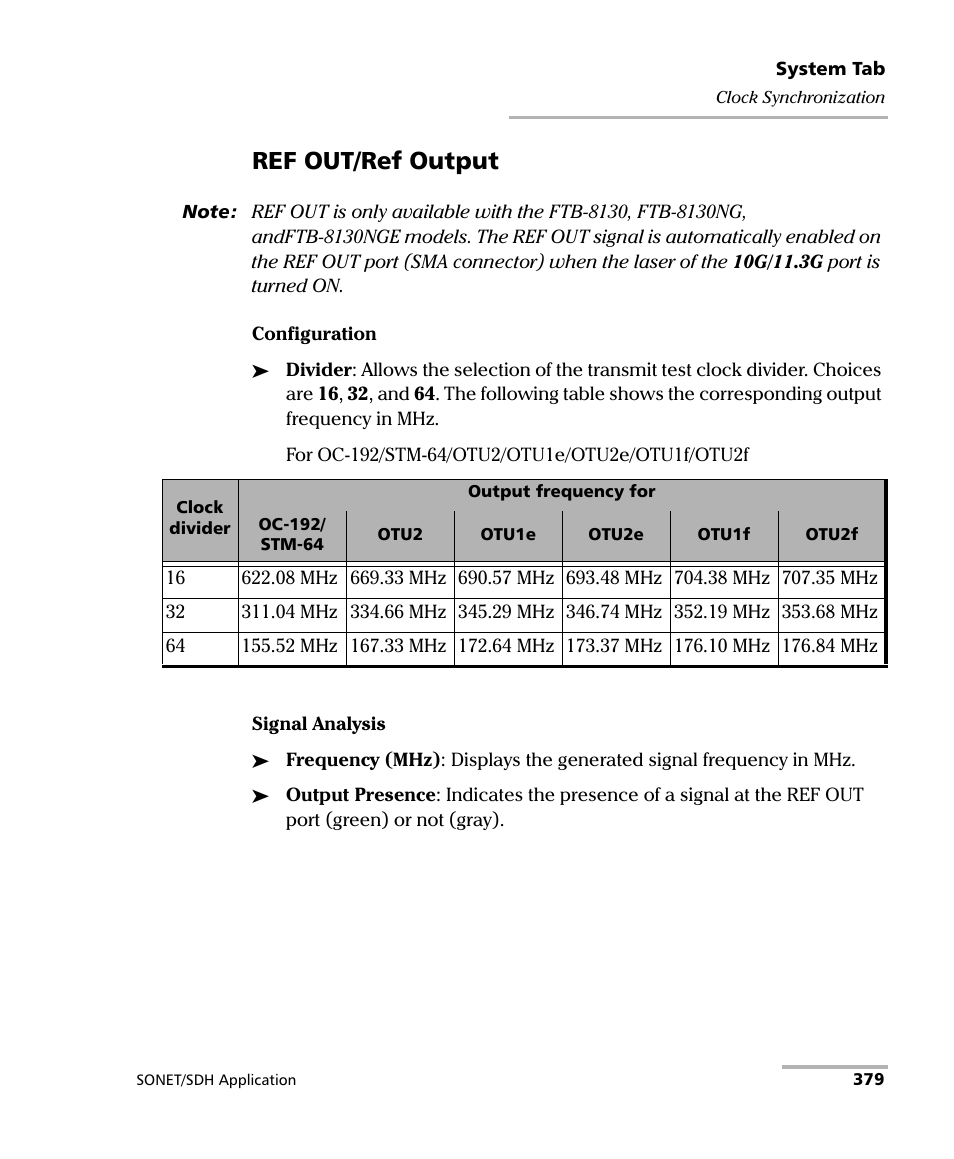 Ref out/ref output | EXFO FTB-8100 Series Transport Blazer for FTB-200 User Manual | Page 391 / 518