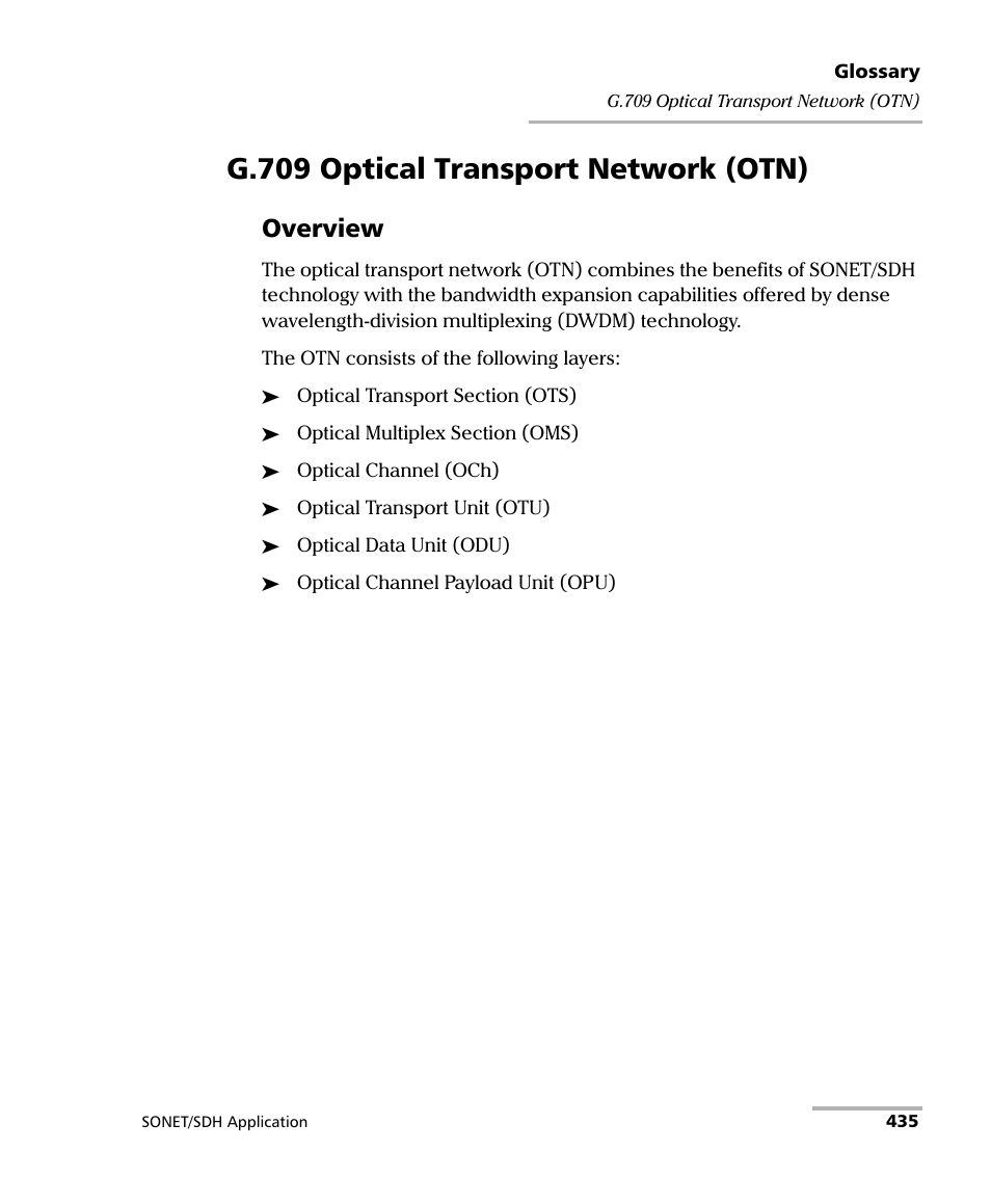 G.709 optical transport network (otn), Overview | EXFO FTB-8100 Series Transport Blazer for FTB-200 User Manual | Page 447 / 518