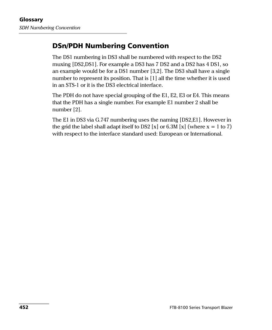 Dsn/pdh numbering convention | EXFO FTB-8100 Series Transport Blazer for FTB-200 User Manual | Page 464 / 518