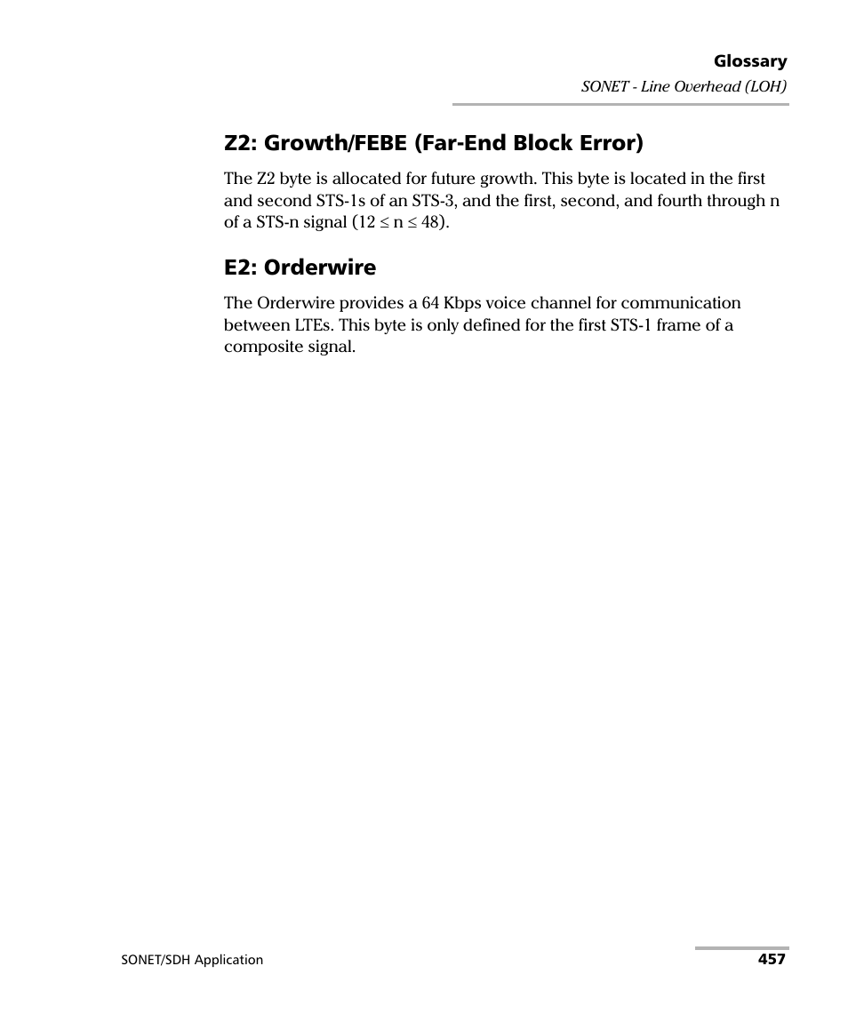 Z2: growth/febe (far-end block error), E2: orderwire | EXFO FTB-8100 Series Transport Blazer for FTB-200 User Manual | Page 469 / 518