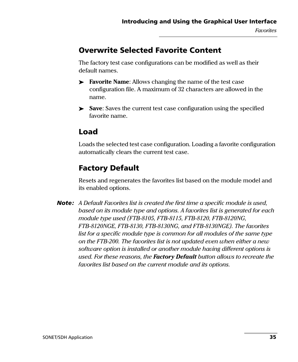 Overwrite selected favorite content, Load, Factory default | EXFO FTB-8100 Series Transport Blazer for FTB-200 User Manual | Page 47 / 518