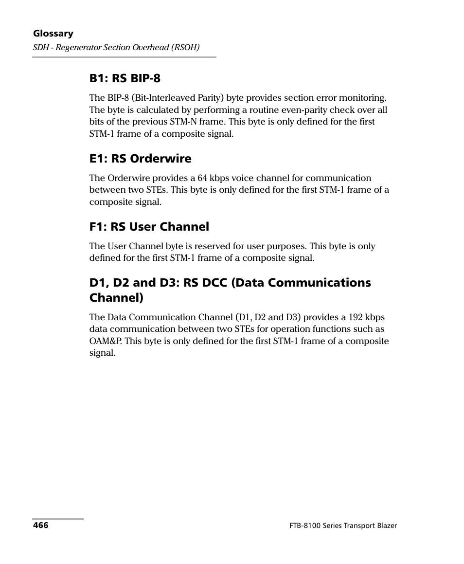 B1: rs bip-8, E1: rs orderwire, F1: rs user channel | EXFO FTB-8100 Series Transport Blazer for FTB-200 User Manual | Page 478 / 518
