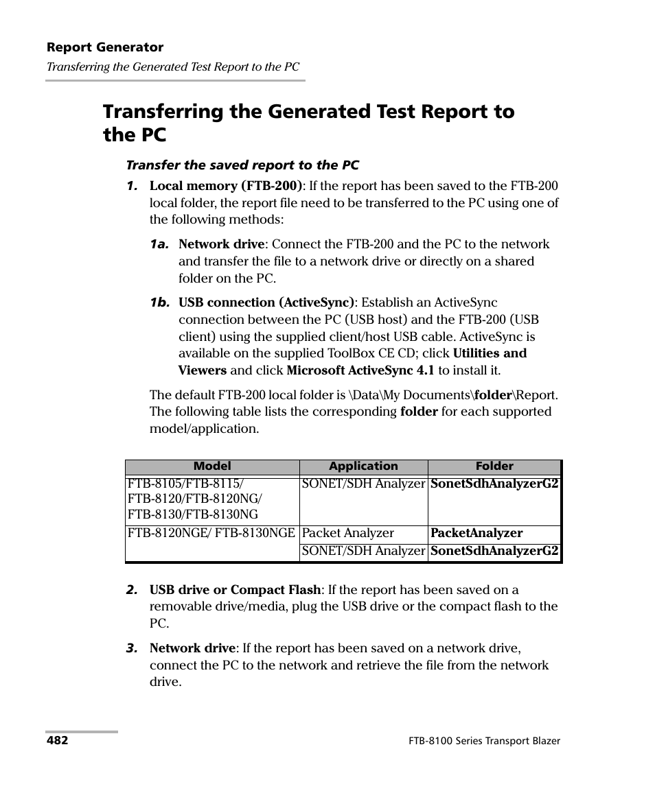Transferring the generated test report to the pc | EXFO FTB-8100 Series Transport Blazer for FTB-200 User Manual | Page 494 / 518