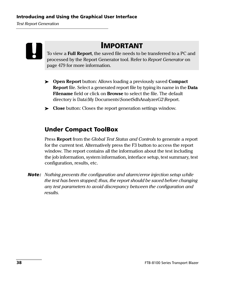 Mportant, Under compact toolbox | EXFO FTB-8100 Series Transport Blazer for FTB-200 User Manual | Page 50 / 518