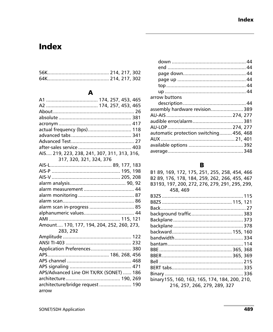 Index | EXFO FTB-8100 Series Transport Blazer for FTB-200 User Manual | Page 501 / 518