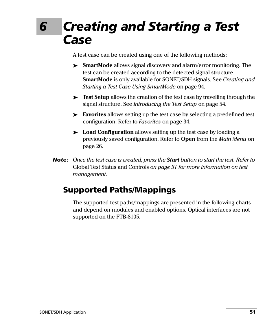 6 creating and starting a test case, Supported paths/mappings, 6creating and starting a test case | EXFO FTB-8100 Series Transport Blazer for FTB-200 User Manual | Page 63 / 518