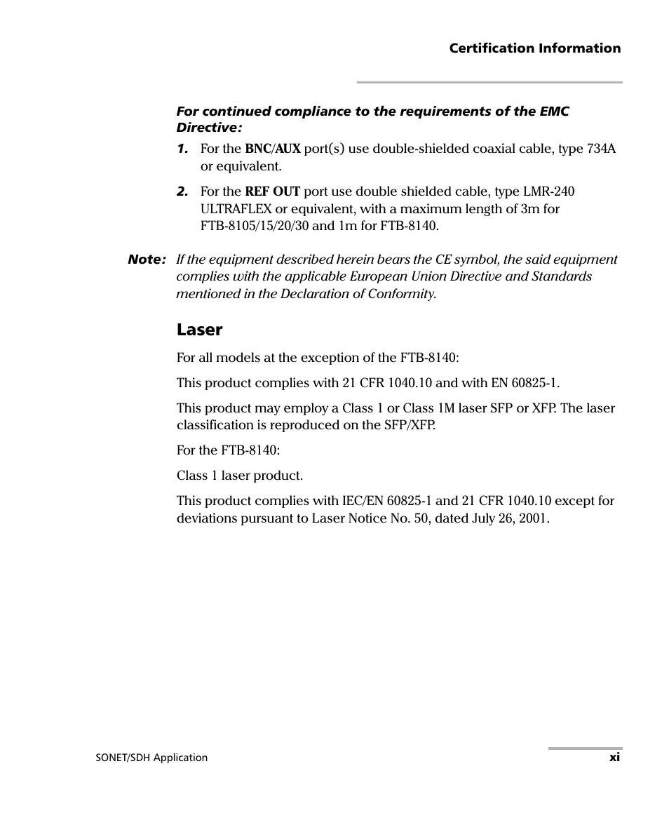 Laser | EXFO FTB-8100 Series Transport Blazer for FTB-500 User Manual | Page 11 / 719