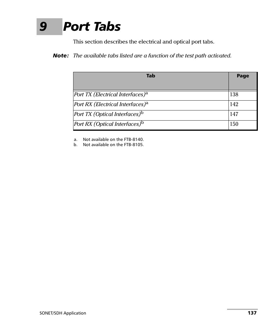 9 port tabs, 9port tabs | EXFO FTB-8100 Series Transport Blazer for FTB-500 User Manual | Page 151 / 719