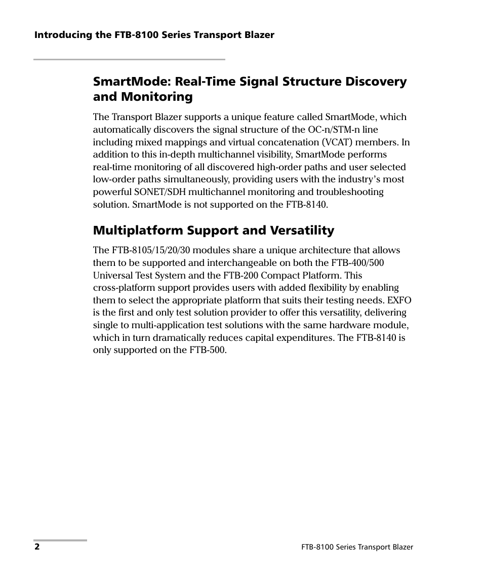 Multiplatform support and versatility | EXFO FTB-8100 Series Transport Blazer for FTB-500 User Manual | Page 16 / 719