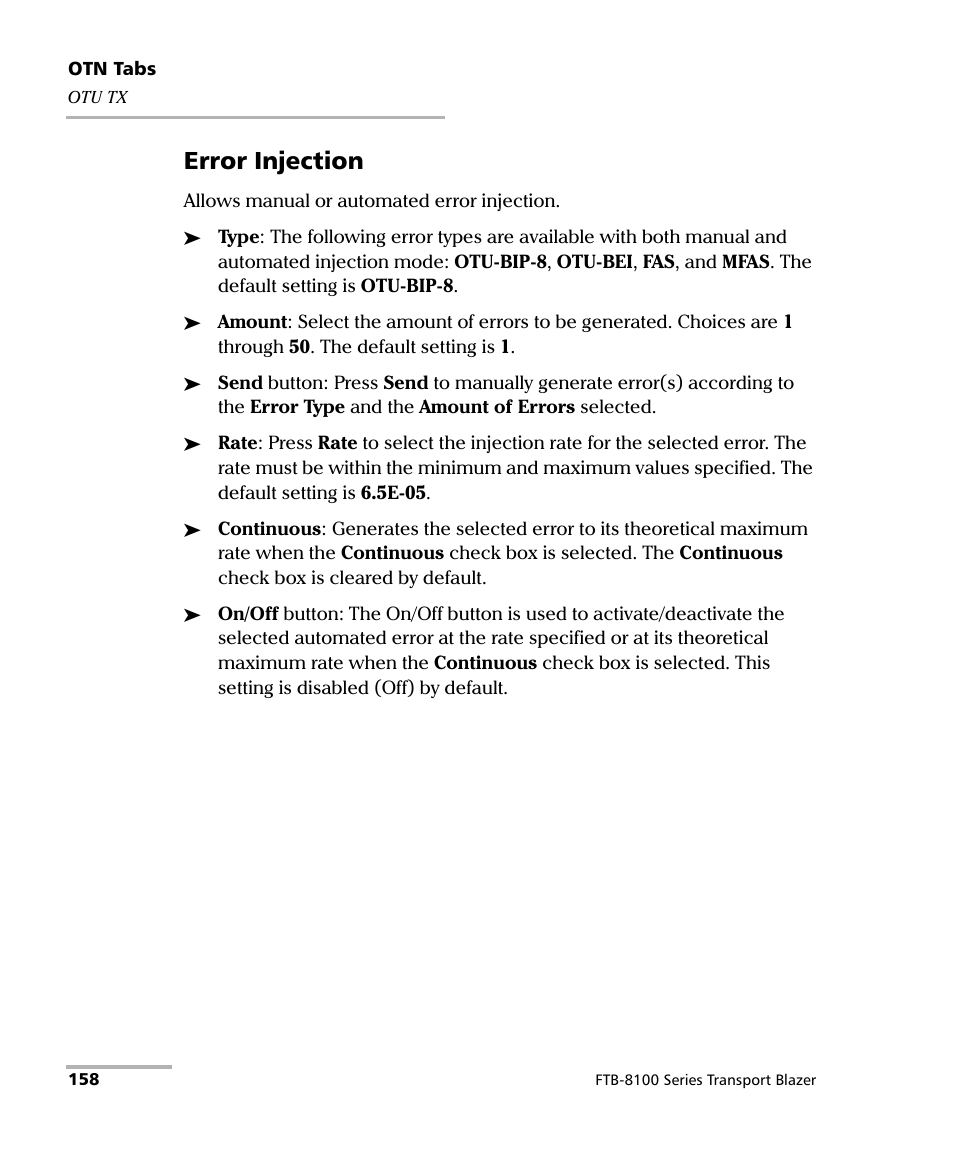 Error injection | EXFO FTB-8100 Series Transport Blazer for FTB-500 User Manual | Page 172 / 719