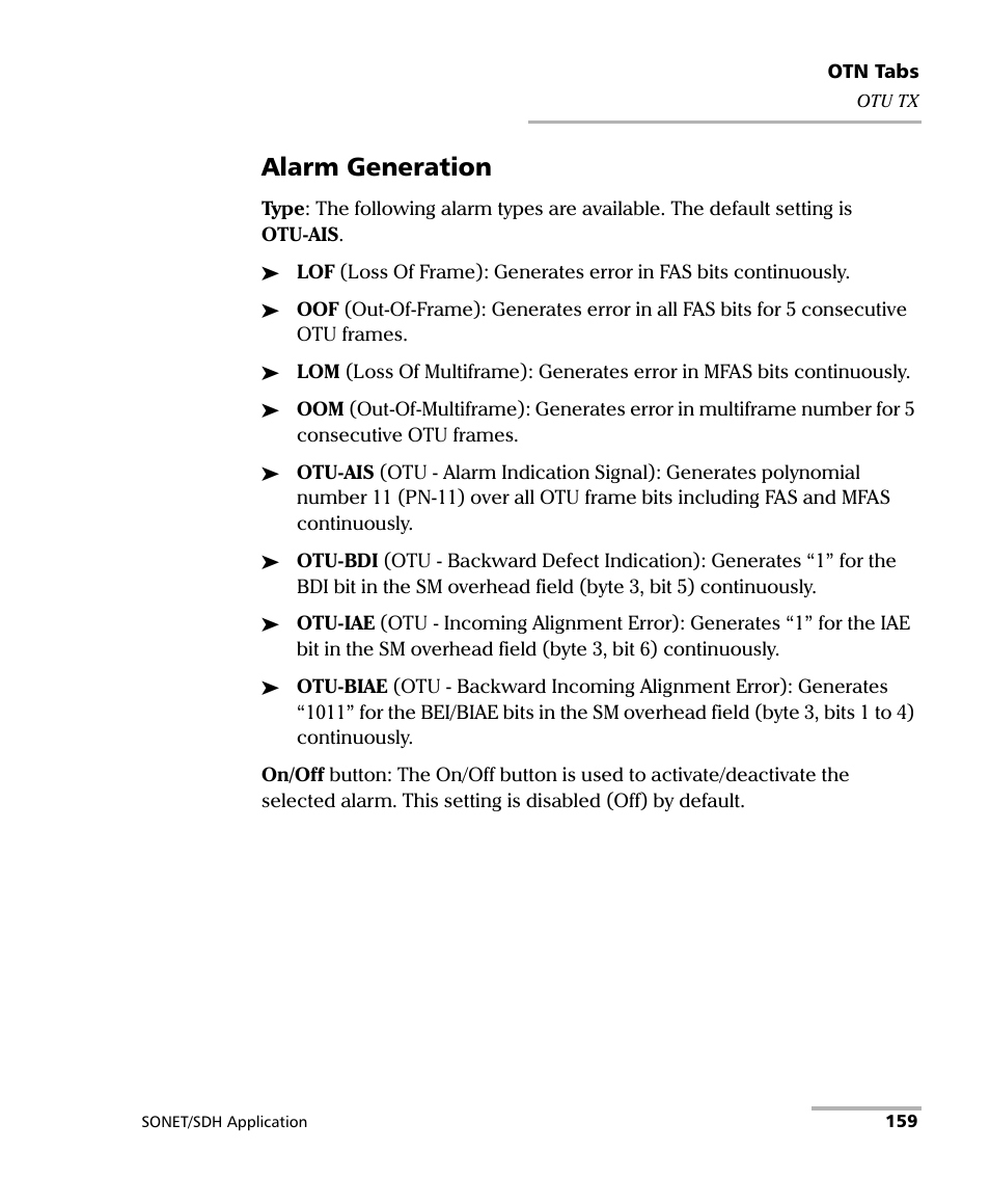 Alarm generation | EXFO FTB-8100 Series Transport Blazer for FTB-500 User Manual | Page 173 / 719