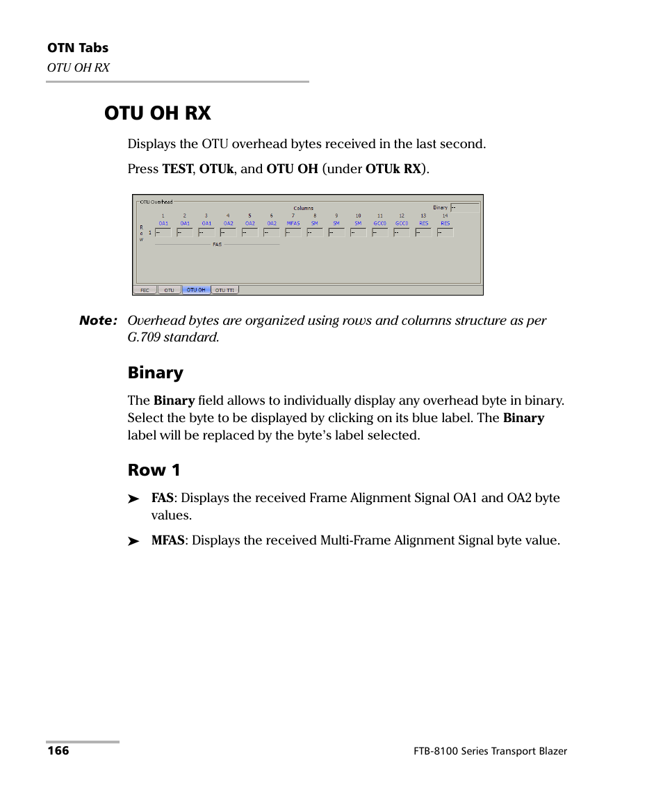 Otu oh rx, Binary, Row 1 | EXFO FTB-8100 Series Transport Blazer for FTB-500 User Manual | Page 180 / 719