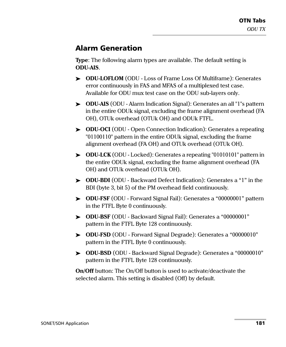 Alarm generation | EXFO FTB-8100 Series Transport Blazer for FTB-500 User Manual | Page 195 / 719