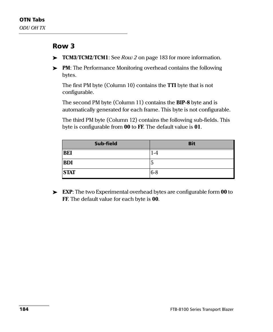 Row 3 | EXFO FTB-8100 Series Transport Blazer for FTB-500 User Manual | Page 198 / 719