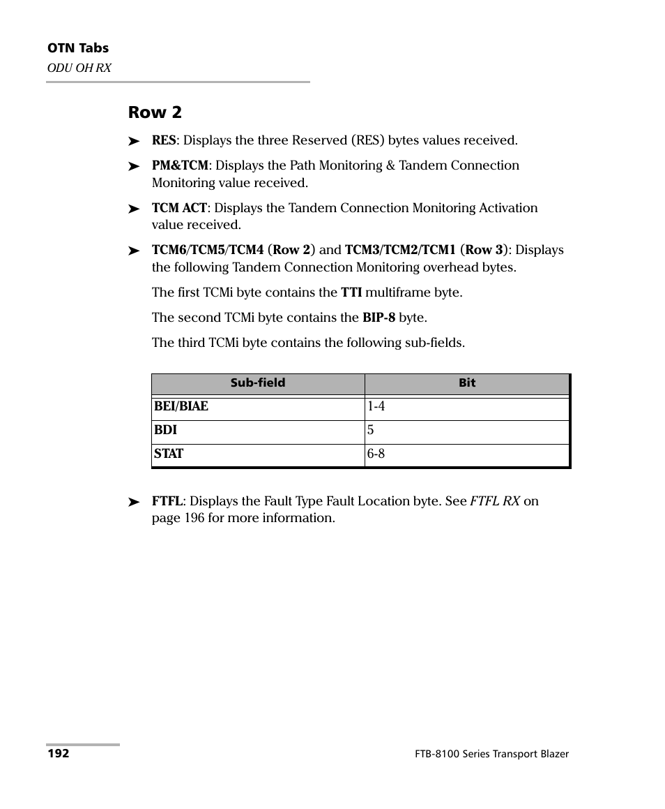 Row 2 | EXFO FTB-8100 Series Transport Blazer for FTB-500 User Manual | Page 206 / 719