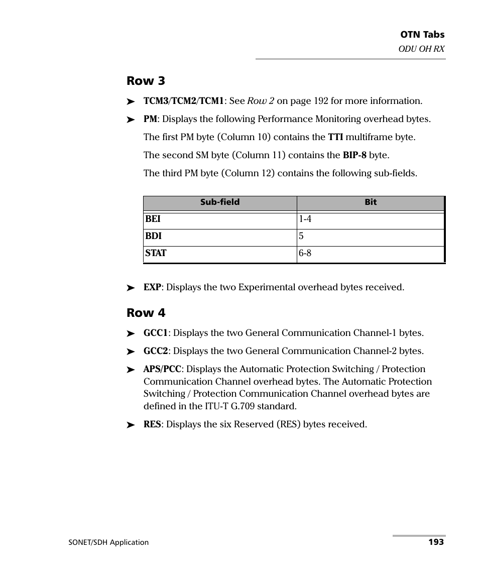 Row 3, Row 4 | EXFO FTB-8100 Series Transport Blazer for FTB-500 User Manual | Page 207 / 719