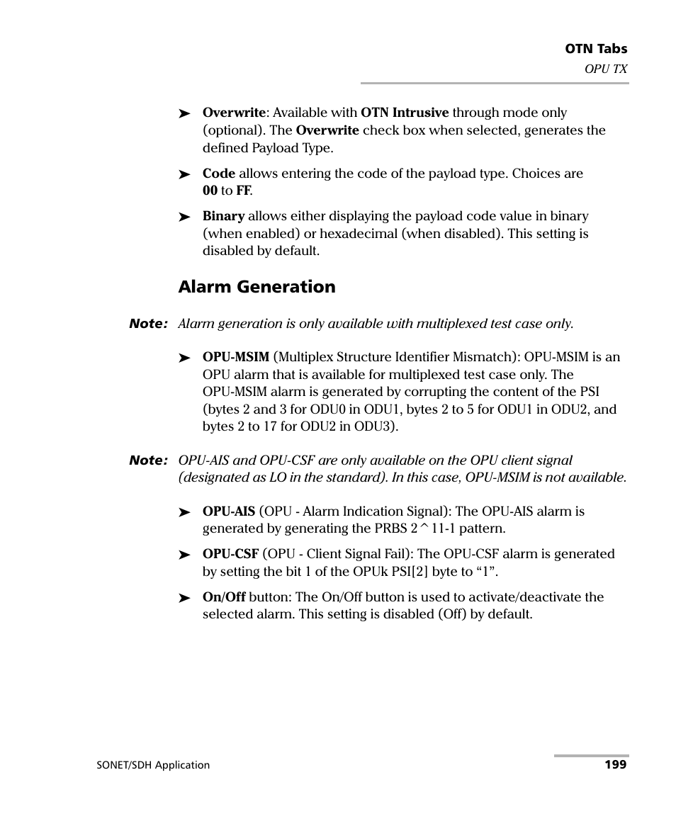 Alarm generation | EXFO FTB-8100 Series Transport Blazer for FTB-500 User Manual | Page 213 / 719