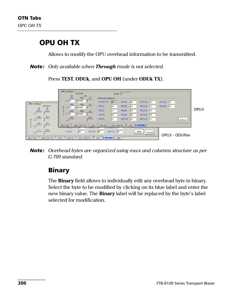 Opu oh tx, Binary | EXFO FTB-8100 Series Transport Blazer for FTB-500 User Manual | Page 214 / 719