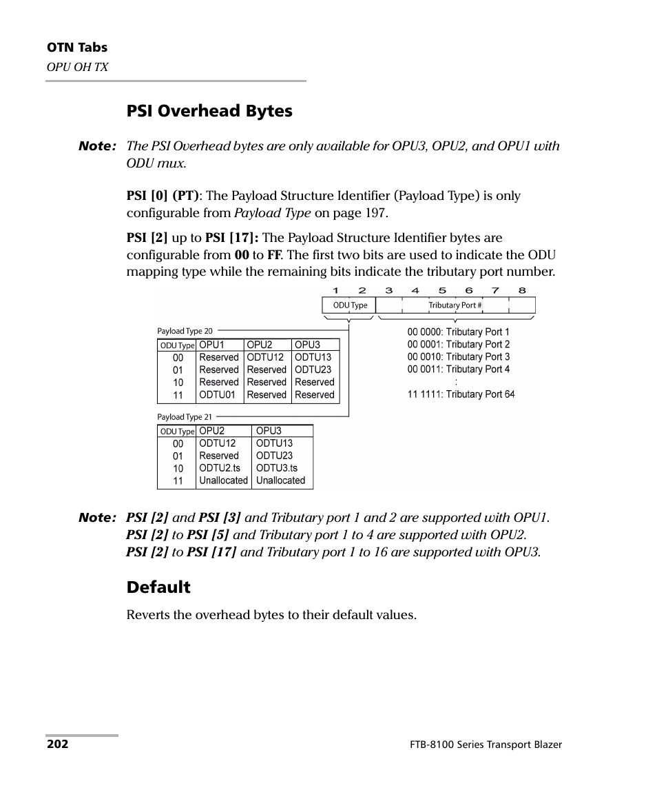 Psi overhead bytes, Default | EXFO FTB-8100 Series Transport Blazer for FTB-500 User Manual | Page 216 / 719