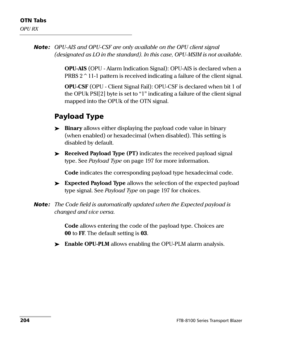 Payload type | EXFO FTB-8100 Series Transport Blazer for FTB-500 User Manual | Page 218 / 719