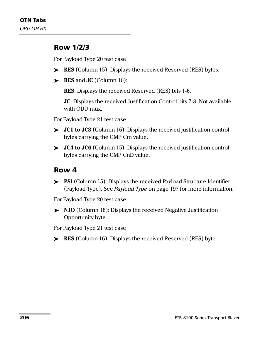 Row 1/2/3, Row 4 | EXFO FTB-8100 Series Transport Blazer for FTB-500 User Manual | Page 220 / 719