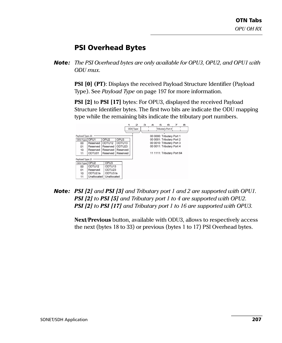 Psi overhead bytes | EXFO FTB-8100 Series Transport Blazer for FTB-500 User Manual | Page 221 / 719