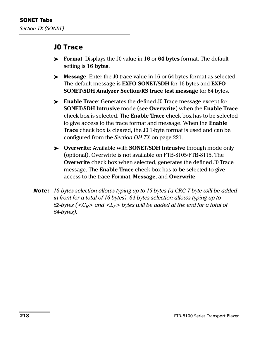 J0 trace | EXFO FTB-8100 Series Transport Blazer for FTB-500 User Manual | Page 232 / 719